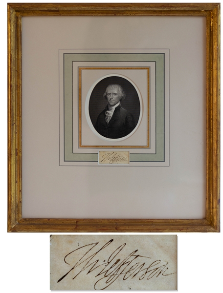 Thomas Jefferson Signature -- Beautifully Framed With an Engraving of Jefferson